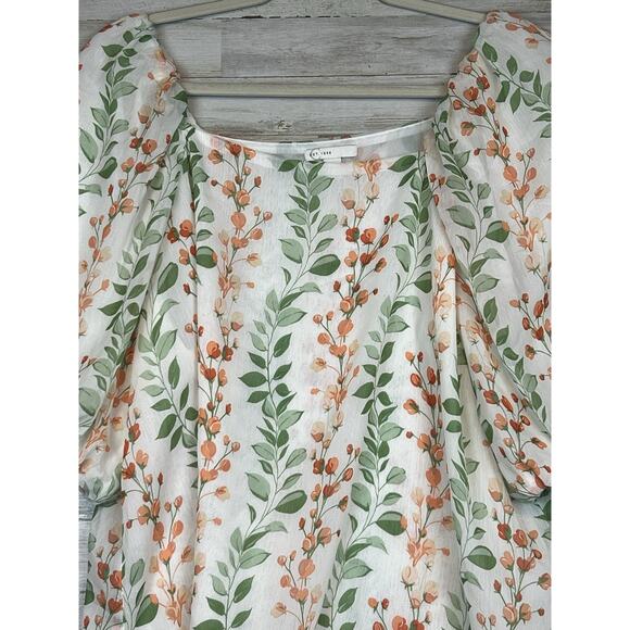 Cato Women Size XL Cream Peach Green Floral Square Neck Blouse Top Cottage Fairy - Picture 2 of 8